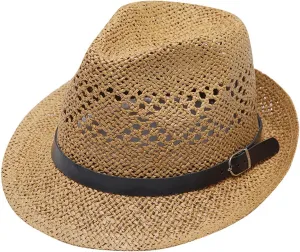 Unisex Straw Hat Cowboy Wide Brim Cut Out Hollow Cattleman Belt Teens Beach Breathtable Floppy Sun Cap Panama Hats