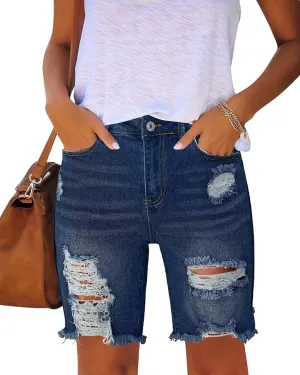 Utyful Women Summer Frayed Ripped Bermuda Shorts Distressed Denim Jeans Short