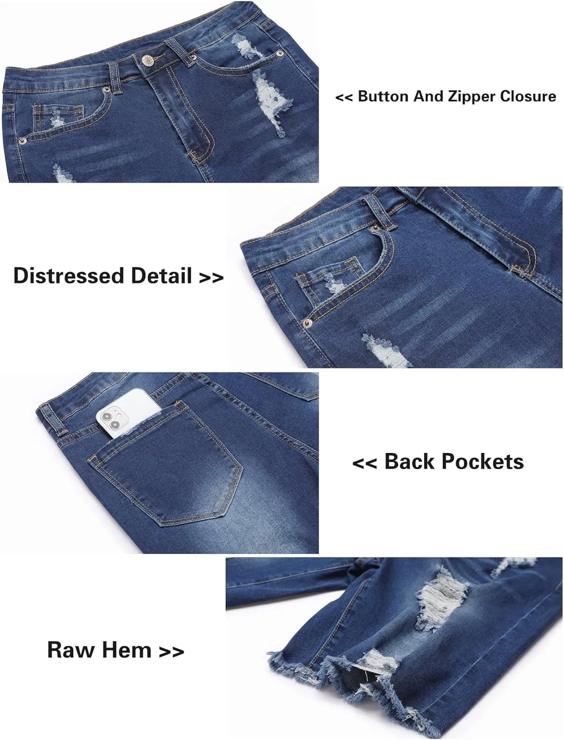 Utyful Women Summer Frayed Ripped Bermuda Shorts Distressed Denim Jeans Short