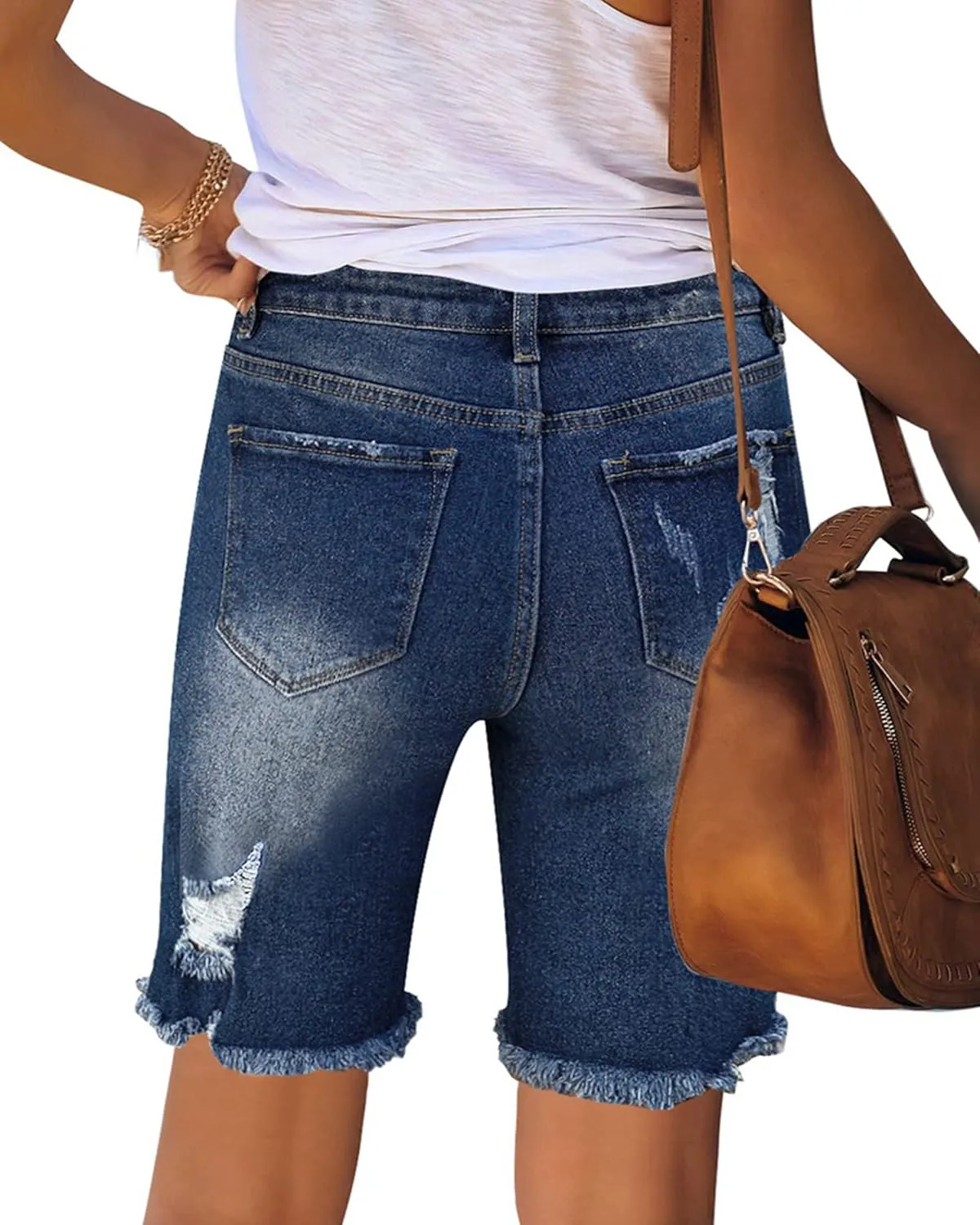 Utyful Women Summer Frayed Ripped Bermuda Shorts Distressed Denim Jeans Short