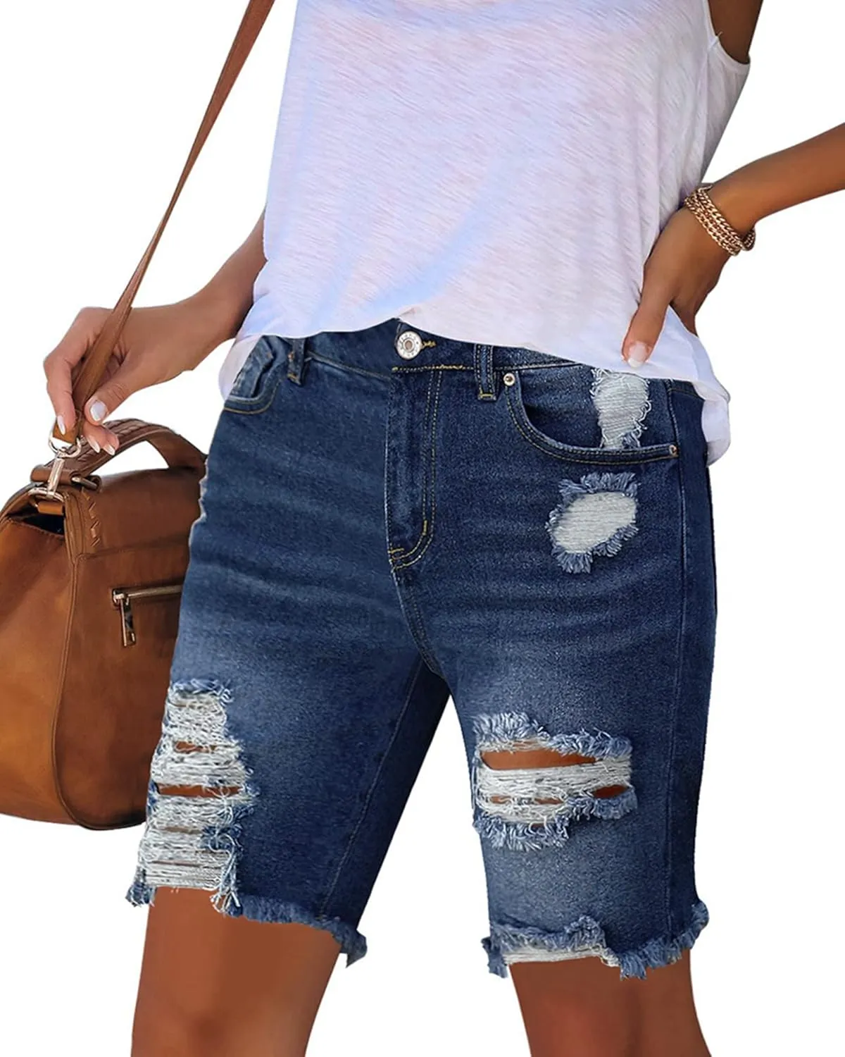 Utyful Women Summer Frayed Ripped Bermuda Shorts Distressed Denim Jeans Short