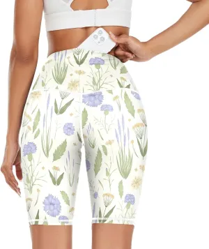 Wildflowers Cornflowers Long Yoga Leggings for Women Activewear Womens Leggings High Waist Tummy Control X-Small