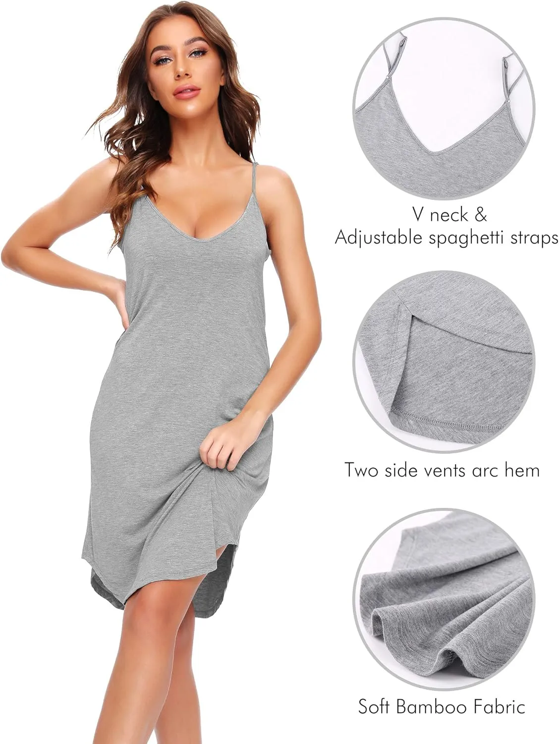 WiWi Slip Dress for Women Plus Size Chemise Nightgown Full Spaghetti Strap Dresses-Viscose made from Bamboo S-4X