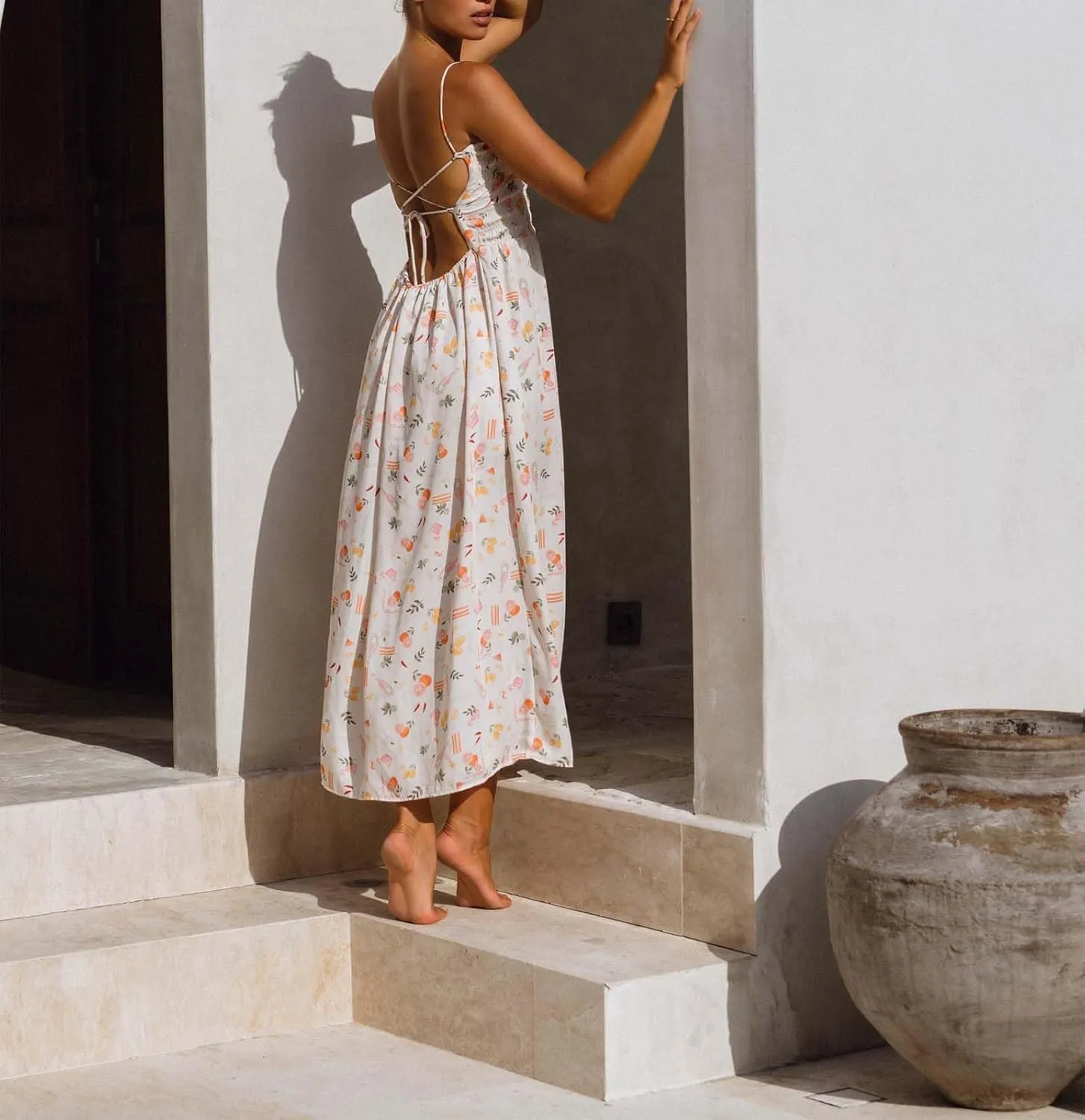 Women Boho Floral Backless Maxi Dress Y2K Spaghetti Strap Sleeveless Bodycon Long Dress Sexy Going Out Sundress