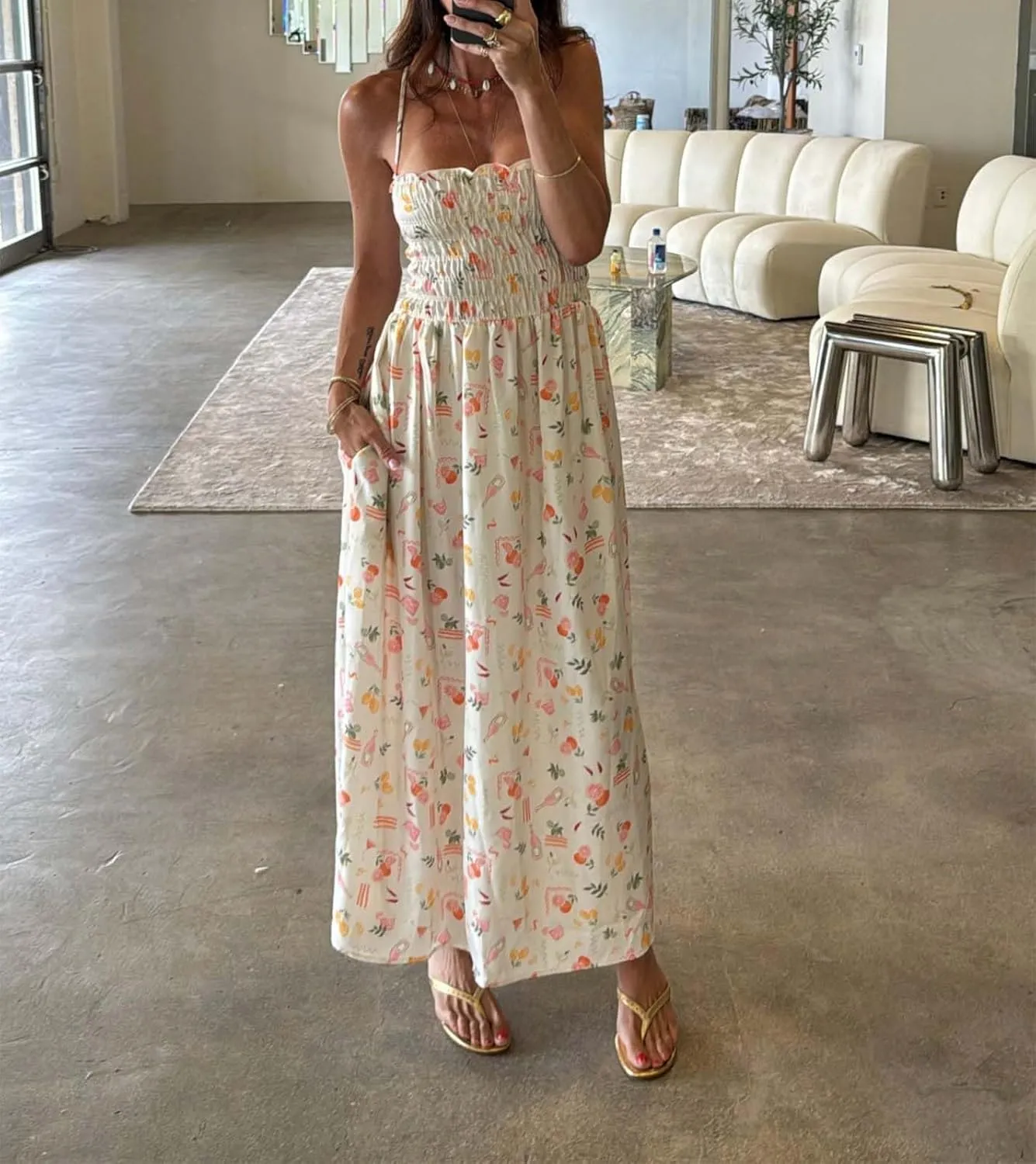 Women Boho Floral Backless Maxi Dress Y2K Spaghetti Strap Sleeveless Bodycon Long Dress Sexy Going Out Sundress