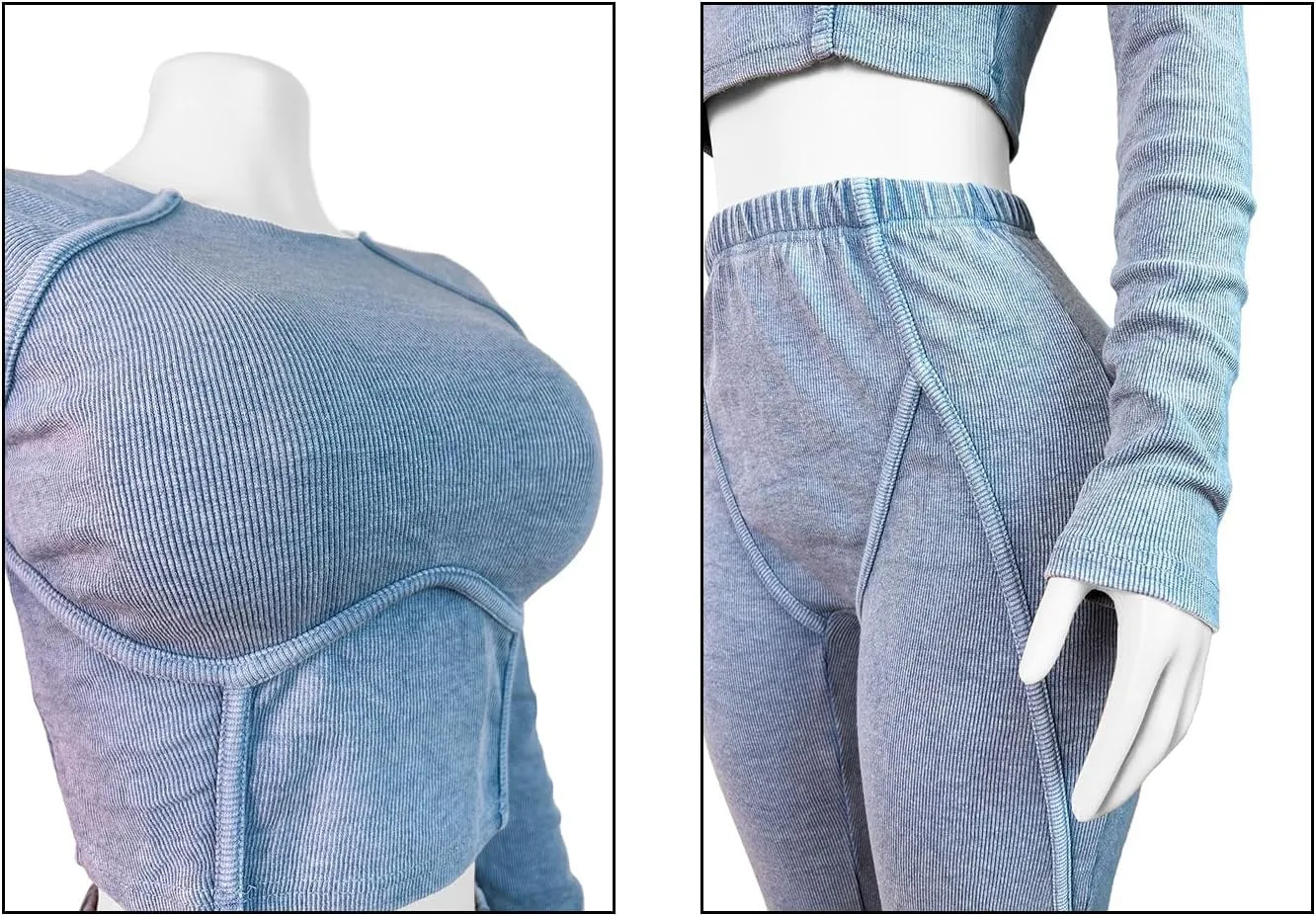 Women Casual Workout 2 Piece Sets Ribbed Elastic Long Sleeve Crop Top High Waisted Leggings Lounge Gym Outfits