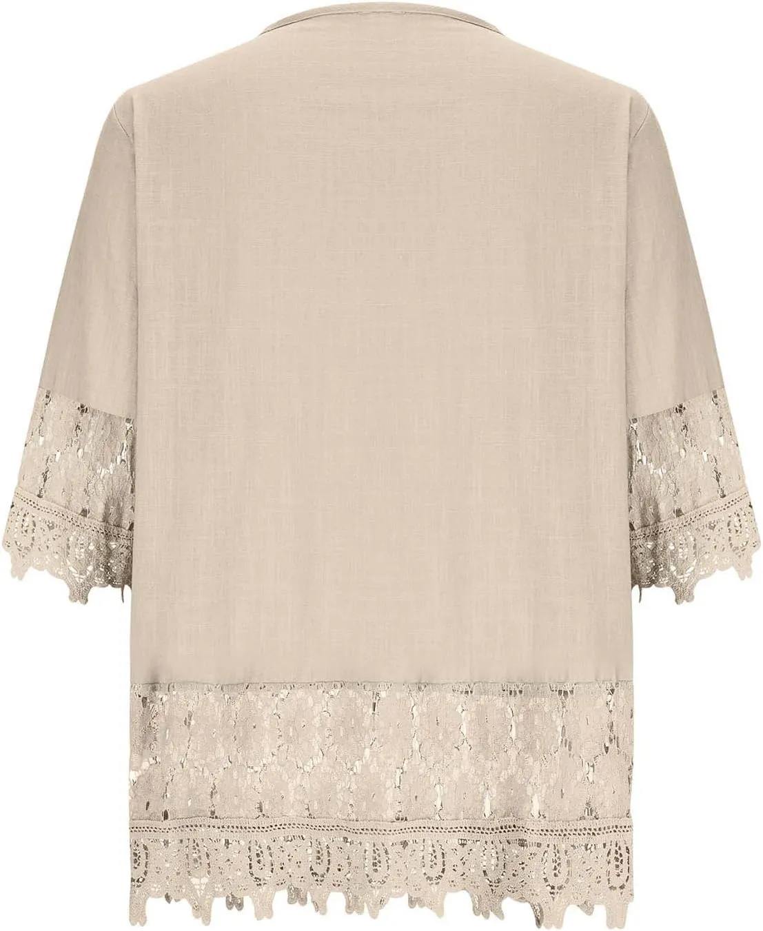 Women Cotton Linen Embroidered Tops Loose 3/4 Sleeve Shirt Dressy Casual Boho Tunic Summer Lace Peasant Blouses