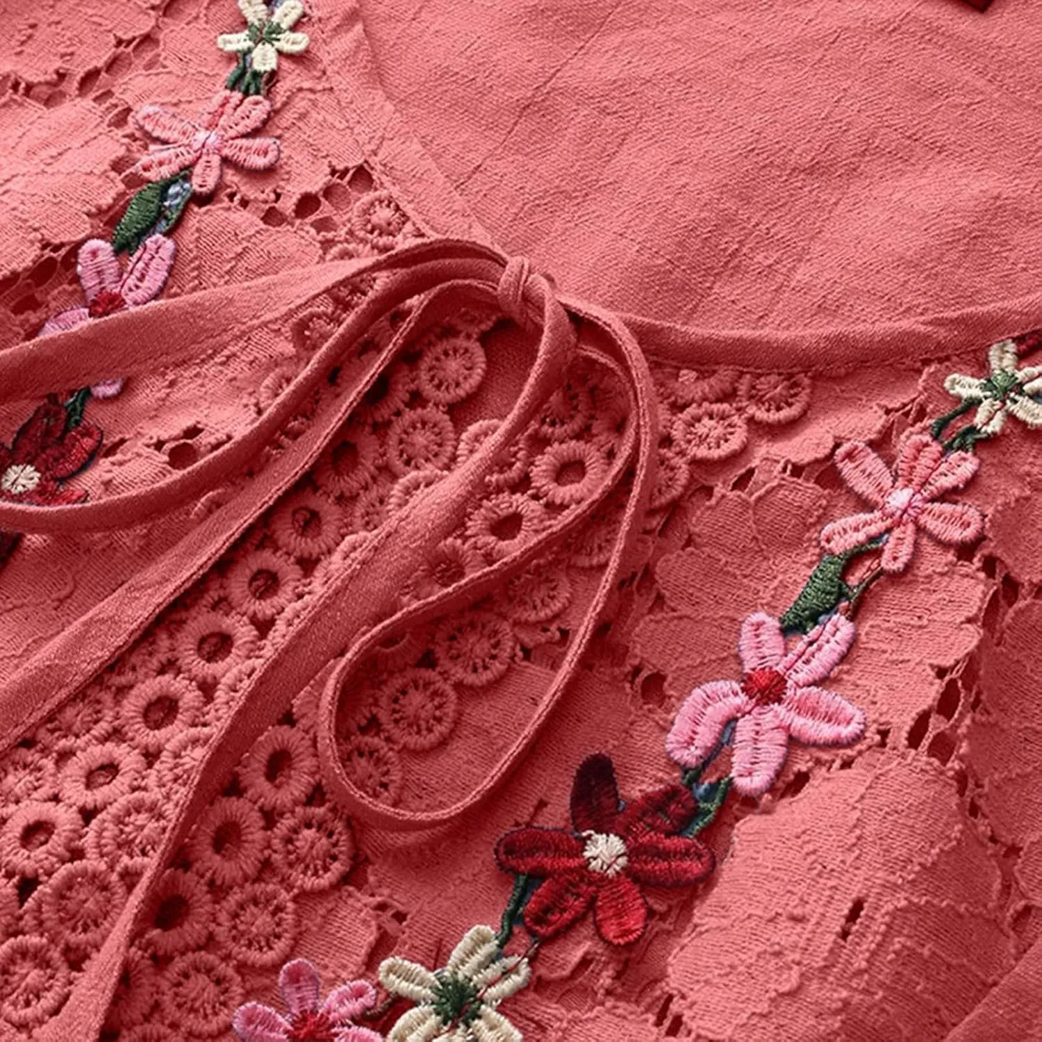 Women Cotton Linen Embroidered Tops Loose Fit Tunic 3/4 Sleeve Summer Blouse Shirts Boho Casual Trendy Clothes