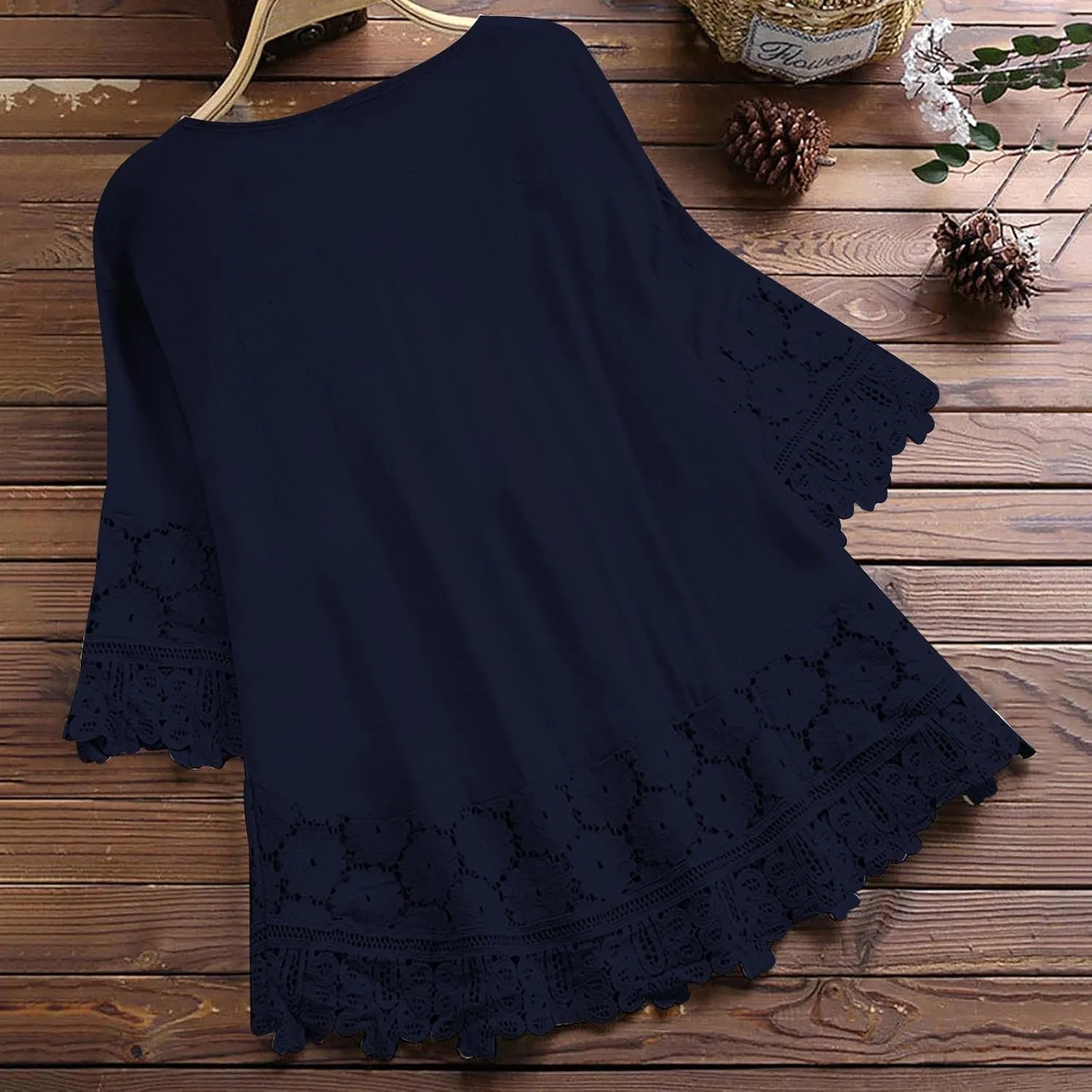 Women Cotton Linen Embroidered Tops Loose Fit Tunic 3/4 Sleeve Summer Blouse Shirts Boho Peasant Trendy Clothes 2024