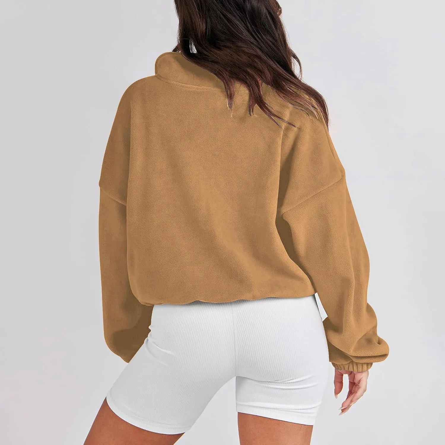 Women Long Sleeve Cropped Sweatshirt Trending Now 2023 Fall Winter Casual Stand Collar Fleece Pullovers with Pockets