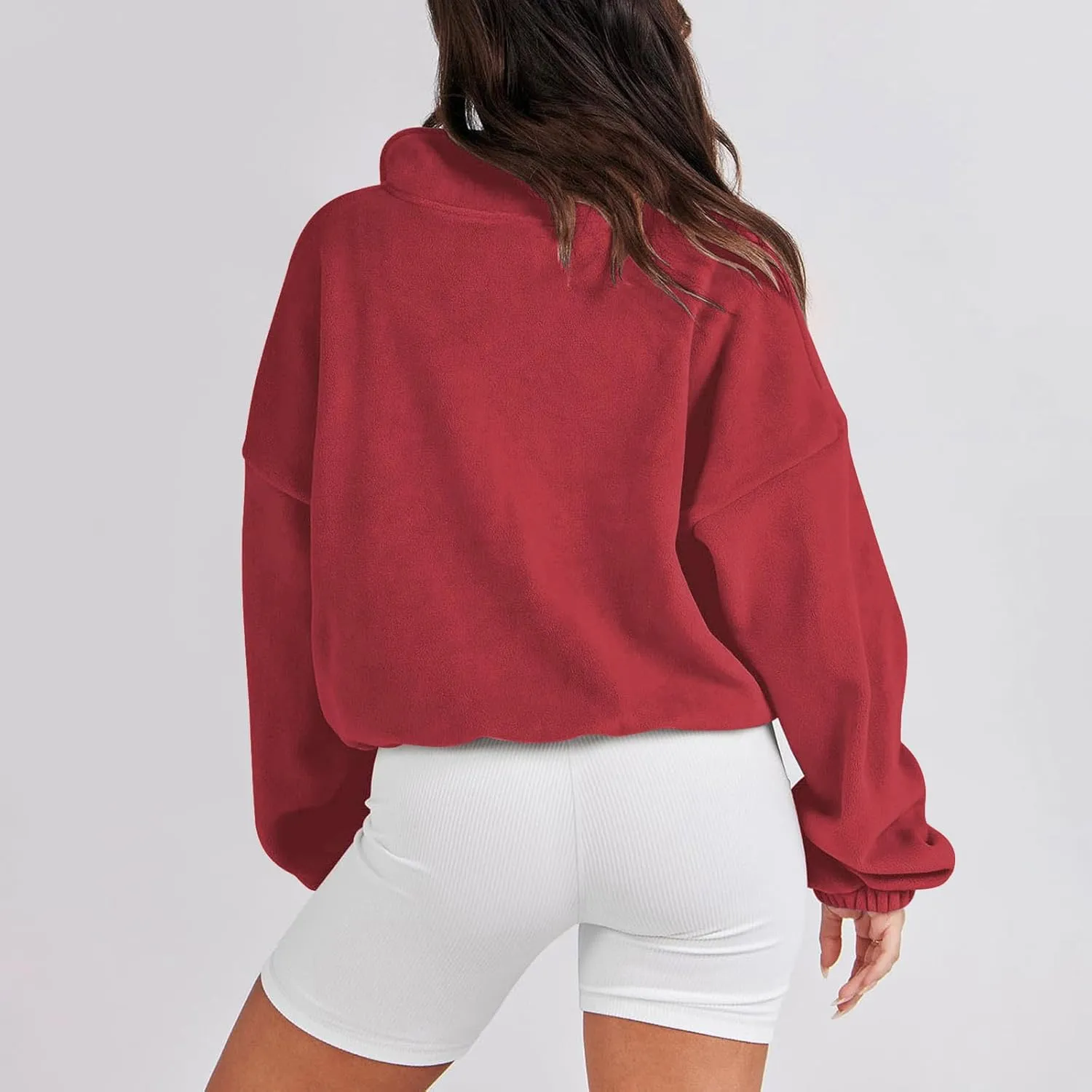 Women Long Sleeve Cropped Sweatshirt Trending Now 2023 Fall Winter Casual Stand Collar Fleece Pullovers with Pockets