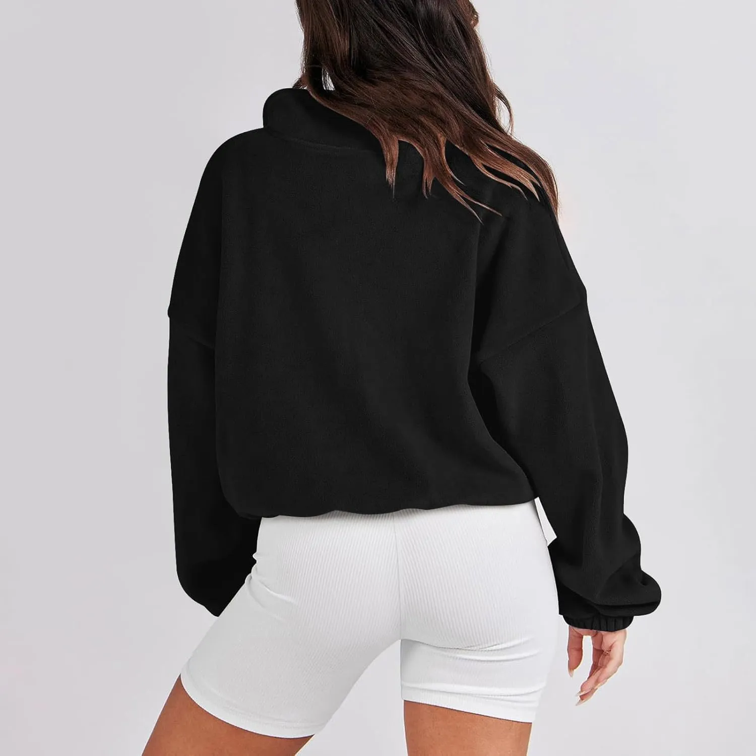 Women Long Sleeve Cropped Sweatshirt Trending Now 2023 Fall Winter Casual Stand Collar Fleece Pullovers with Pockets