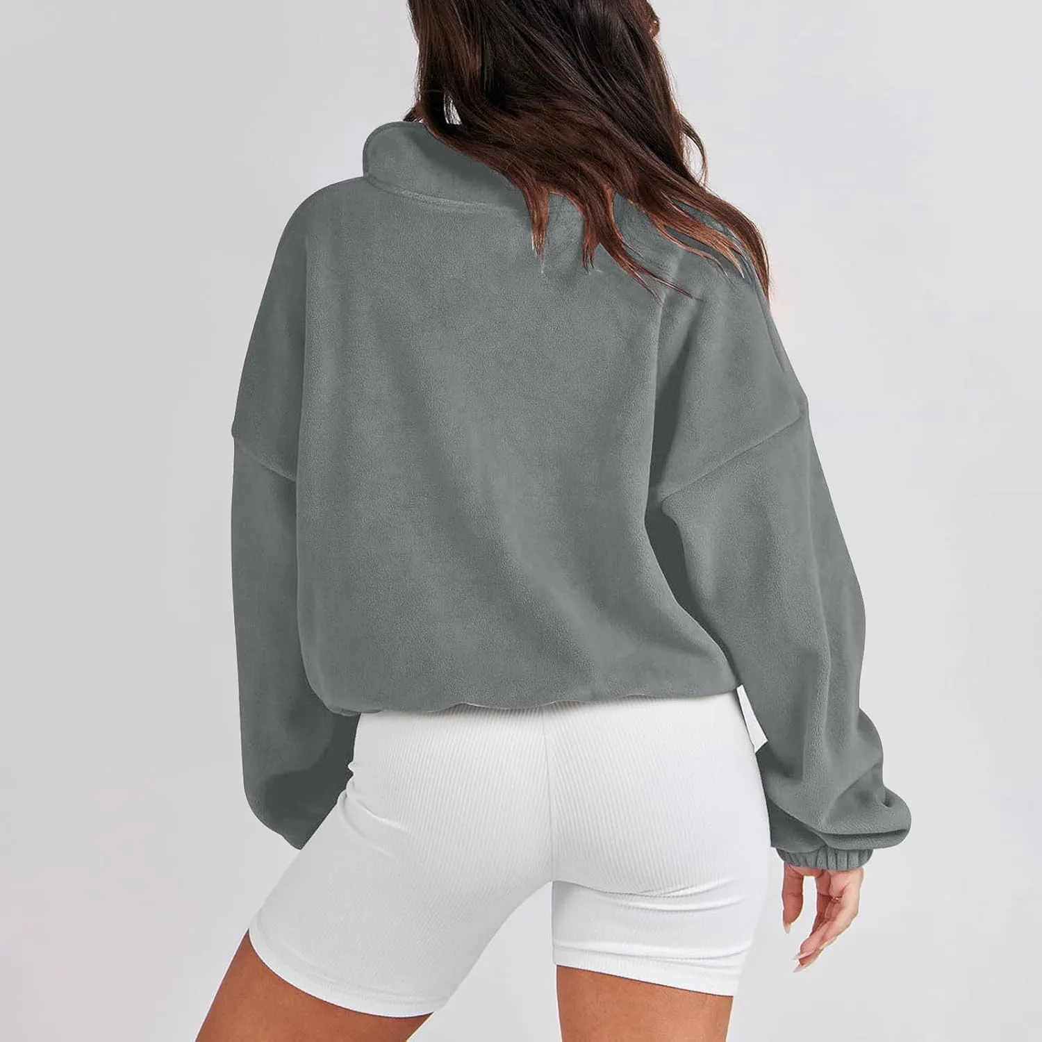 Women Long Sleeve Cropped Sweatshirt Trending Now 2023 Fall Winter Casual Stand Collar Fleece Pullovers with Pockets
