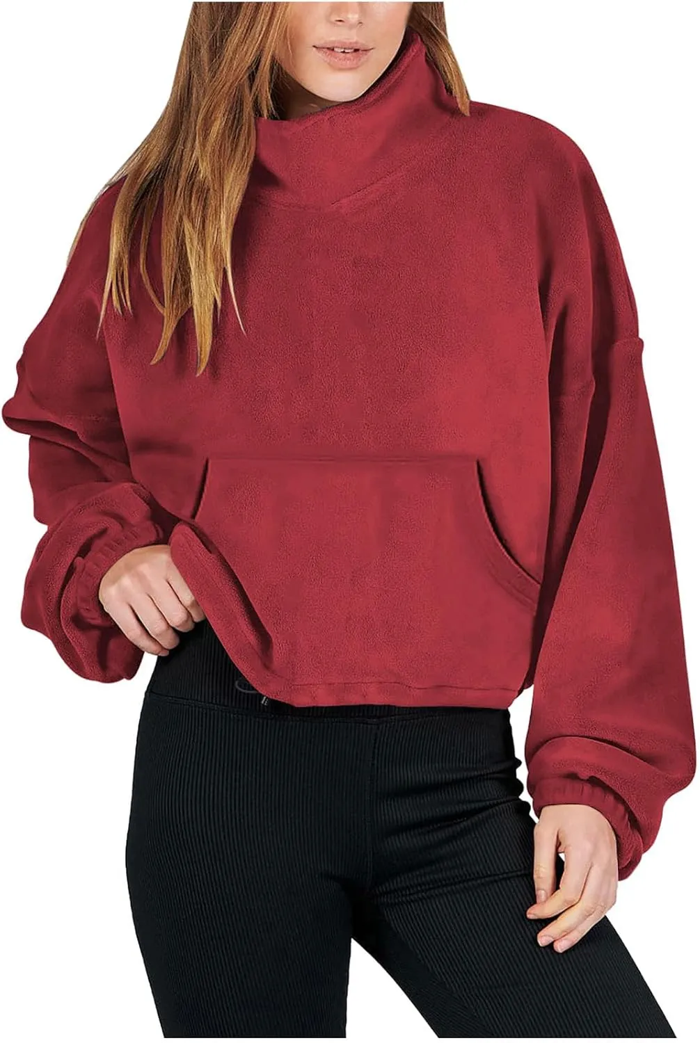 Women Long Sleeve Cropped Sweatshirt Trending Now 2023 Fall Winter Casual Stand Collar Fleece Pullovers with Pockets