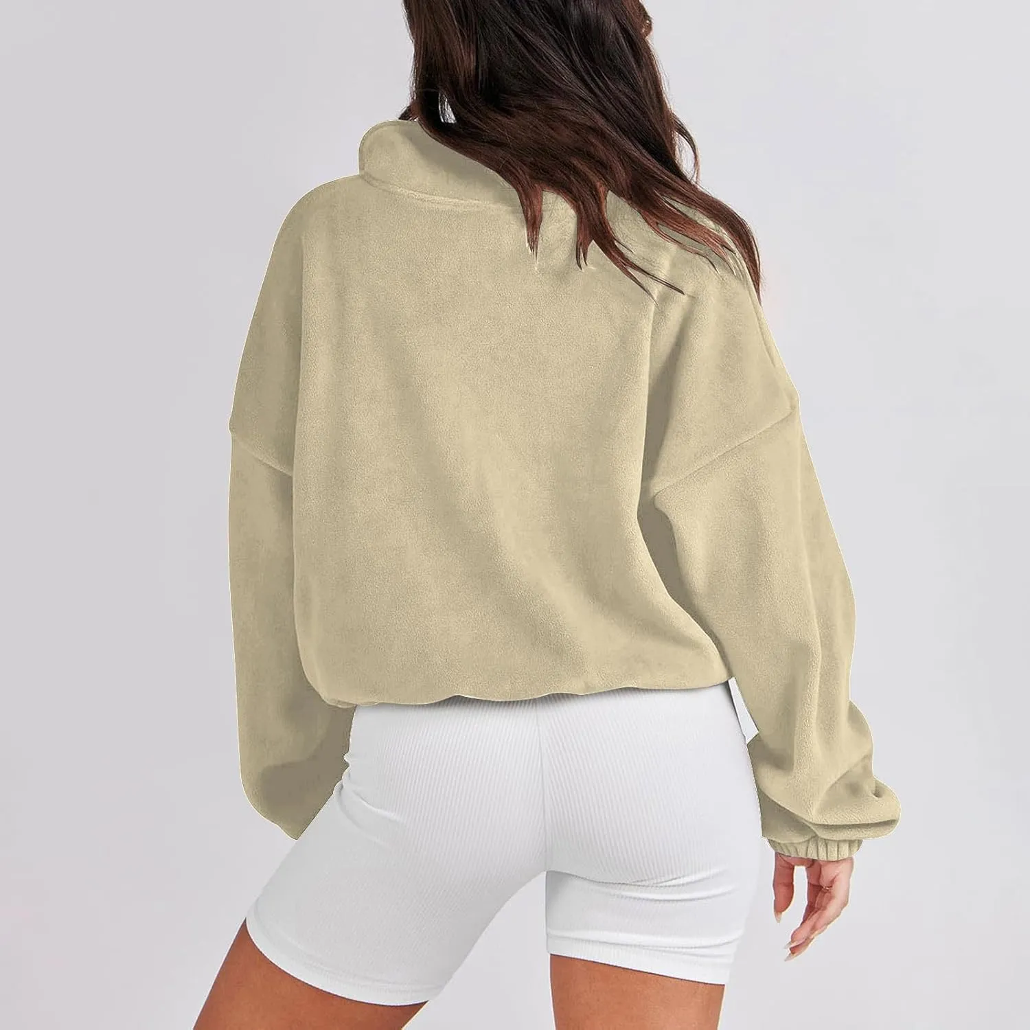 Women Long Sleeve Cropped Sweatshirt Trending Now 2023 Fall Winter Casual Stand Collar Fleece Pullovers with Pockets