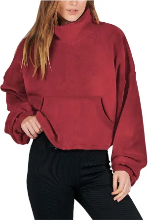 Women Long Sleeve Cropped Sweatshirt Trending Now 2023 Fall Winter Casual Stand Collar Fleece Pullovers with Pockets
