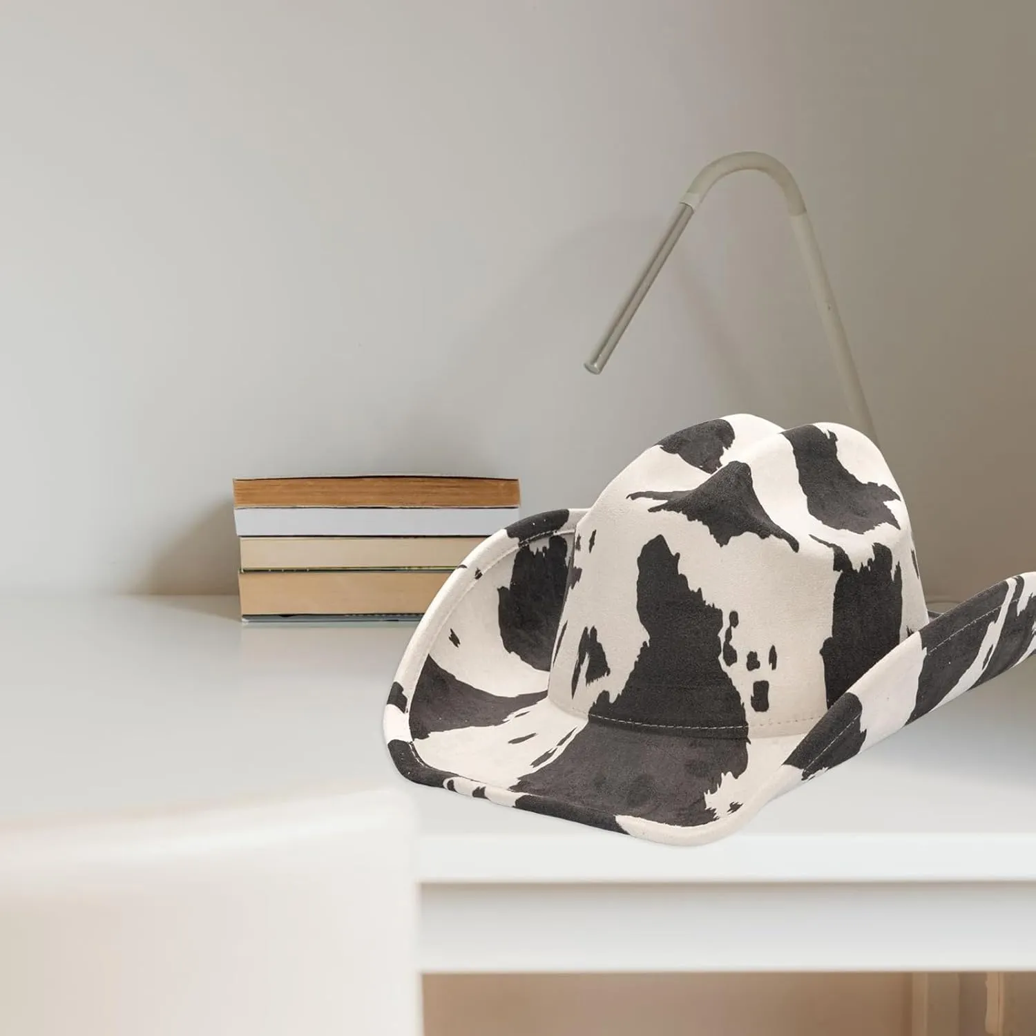 Women Men Suede Cowgirl Hat Cow Print Wide Brim Western Hats for Wedding Rave Party Travel Accessories