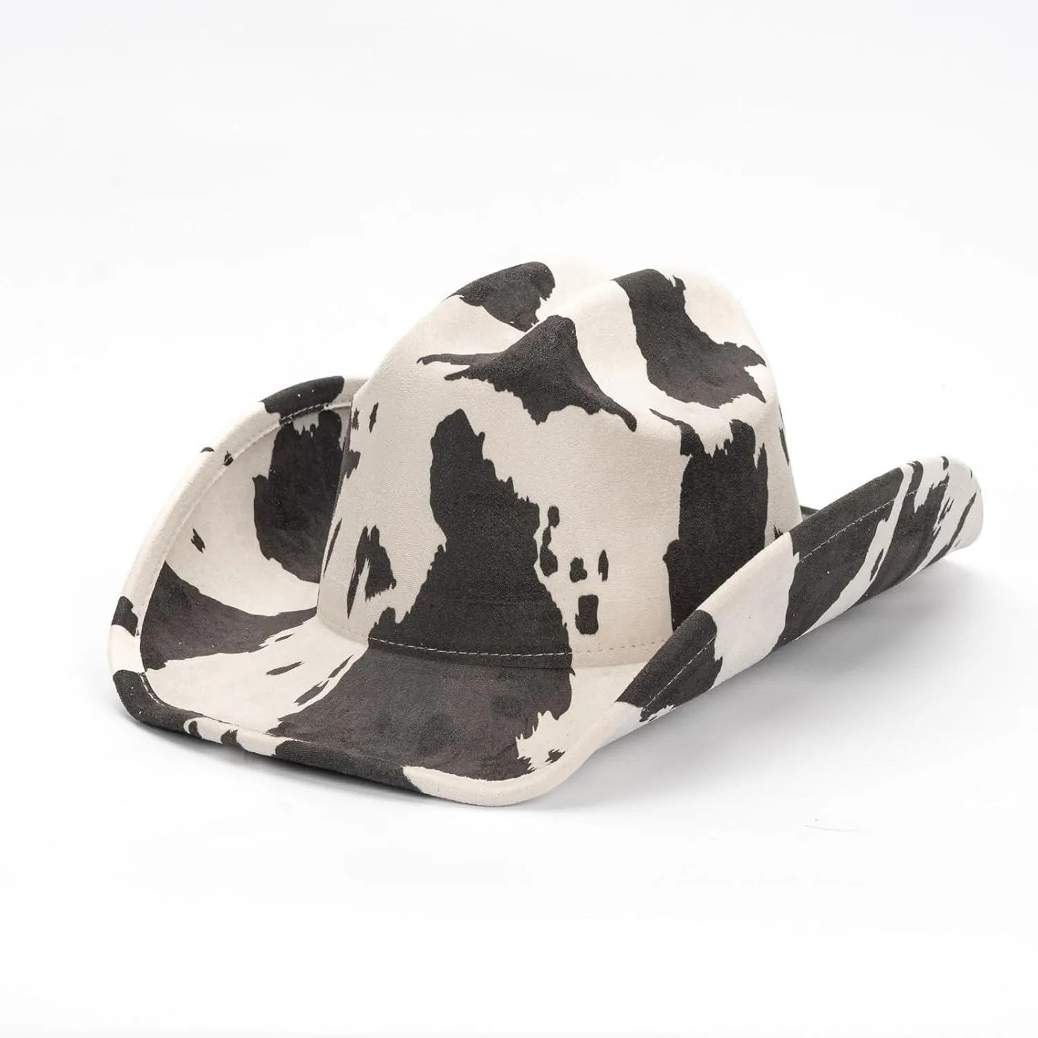 Women Men Suede Cowgirl Hat Cow Print Wide Brim Western Hats for Wedding Rave Party Travel Accessories