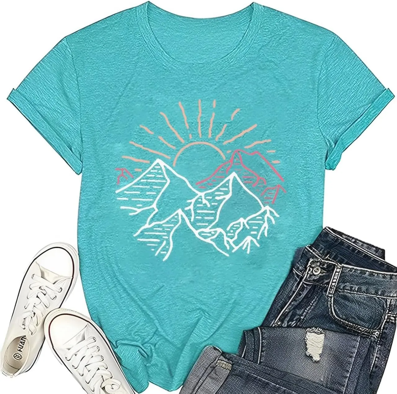 Women Mountain Shirts and So The Adventure Begins Tshirt Sunshine Moon Nature Pine Graphic Tees Heart Let's Go Find It Top