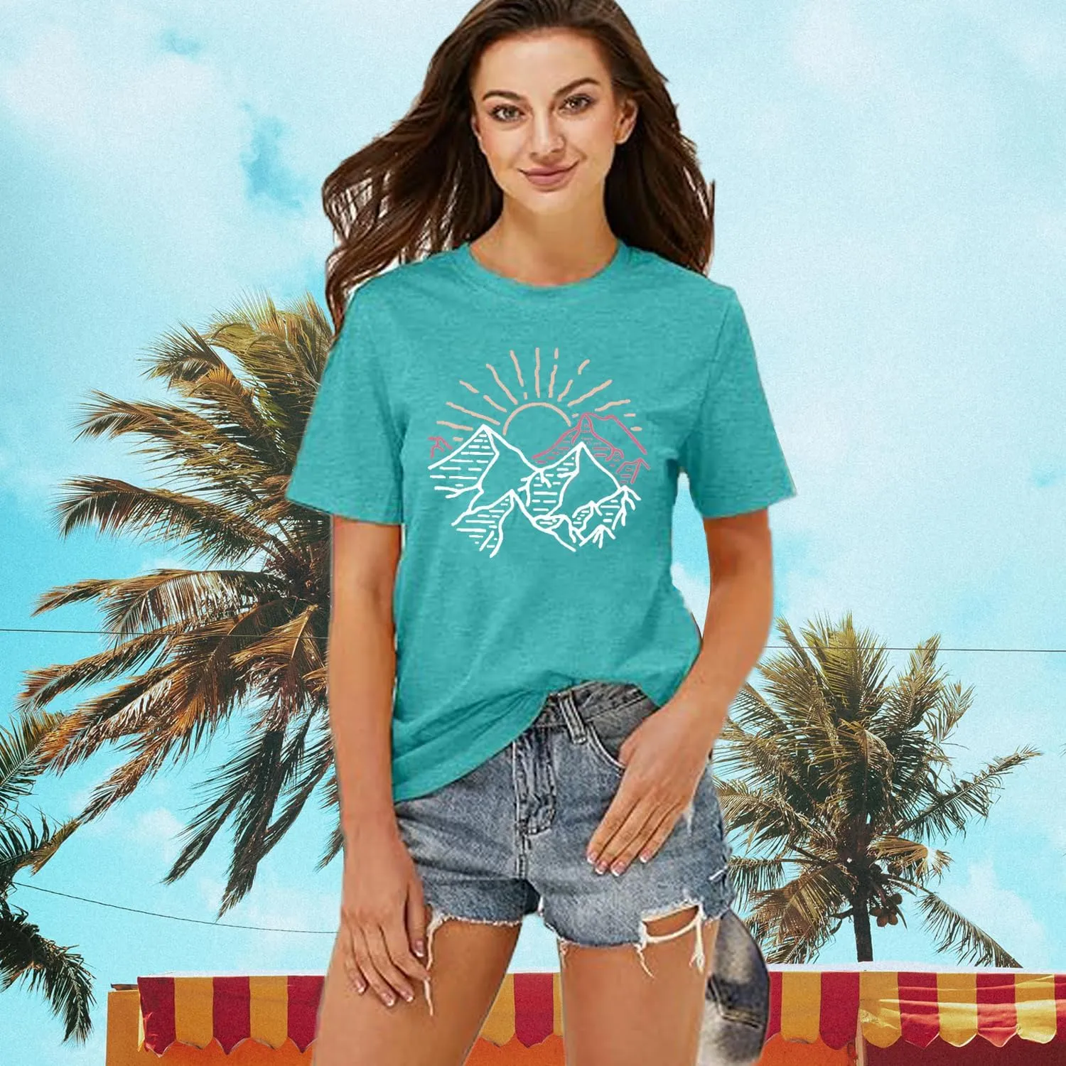 Women Mountain Shirts and So The Adventure Begins Tshirt Sunshine Moon Nature Pine Graphic Tees Heart Let's Go Find It Top