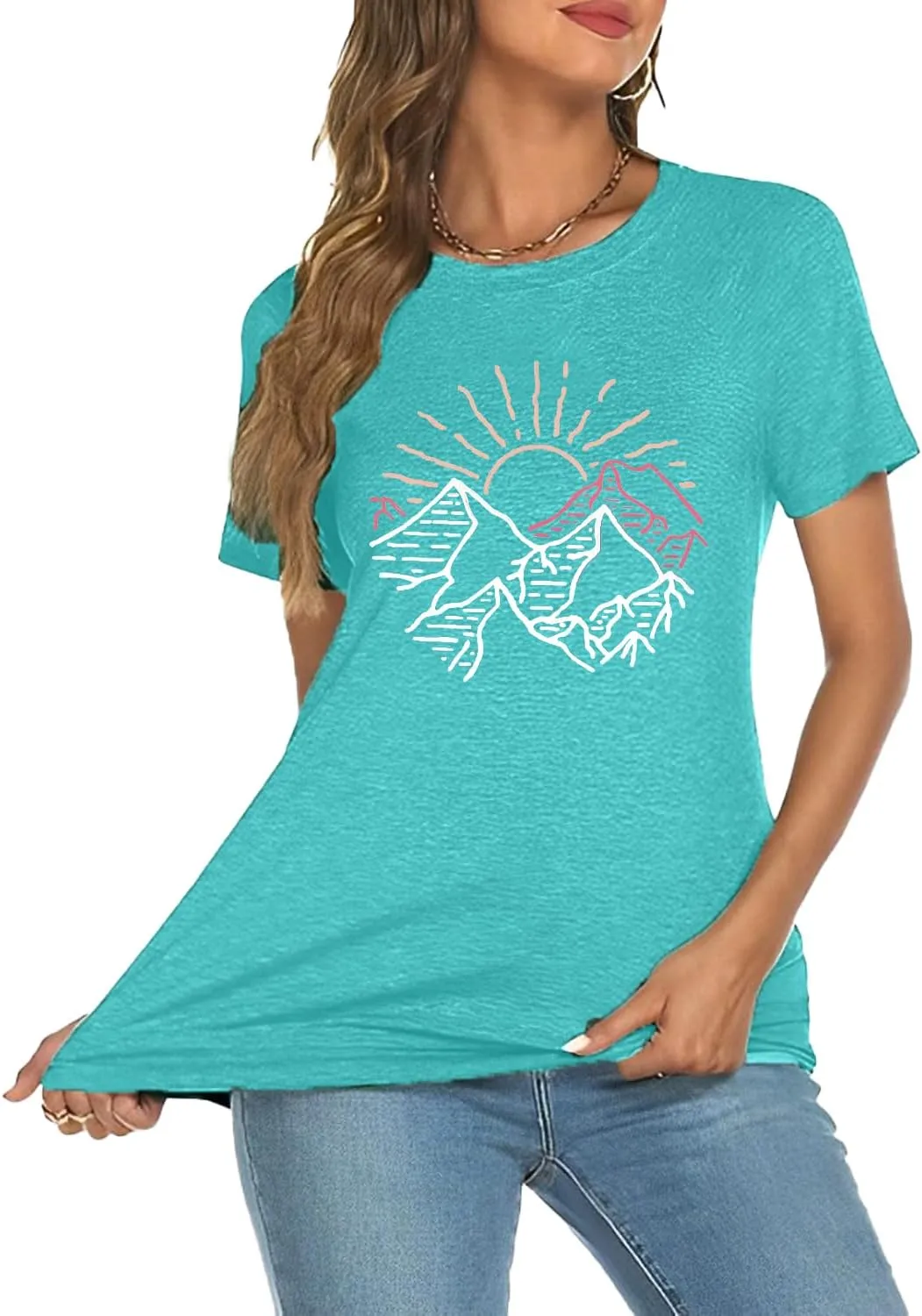 Women Mountain Shirts and So The Adventure Begins Tshirt Sunshine Moon Nature Pine Graphic Tees Heart Let's Go Find It Top