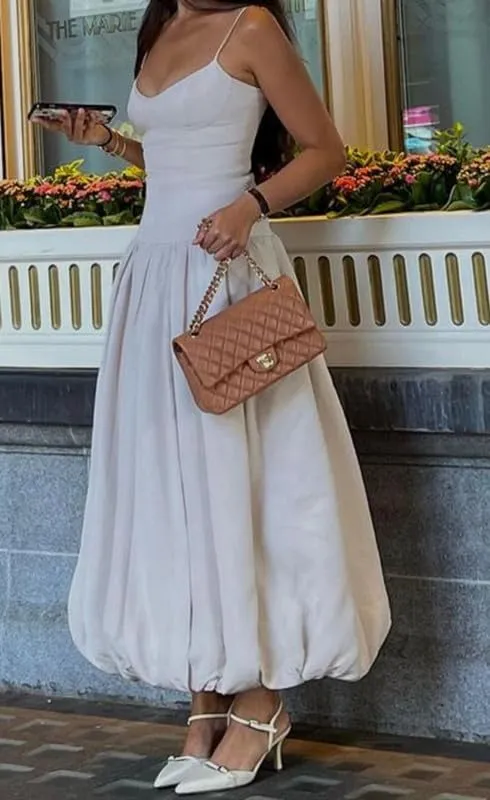 Women Sleeveless Bubble Maxi Dresses Low Waist Spaghetti Strap A Line Long Dress Patchwork Ruffle Pleated Midi Sundress