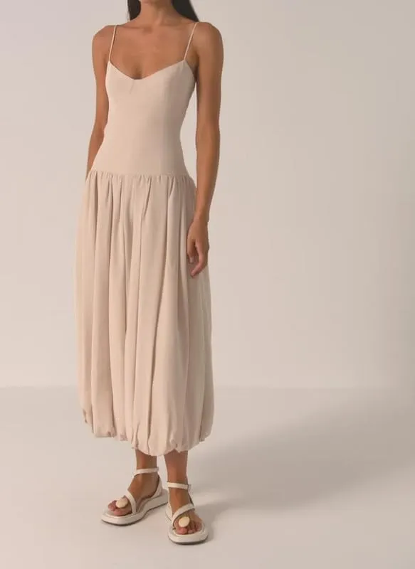 Women Sleeveless Bubble Maxi Dresses Low Waist Spaghetti Strap A Line Long Dress Patchwork Ruffle Pleated Midi Sundress