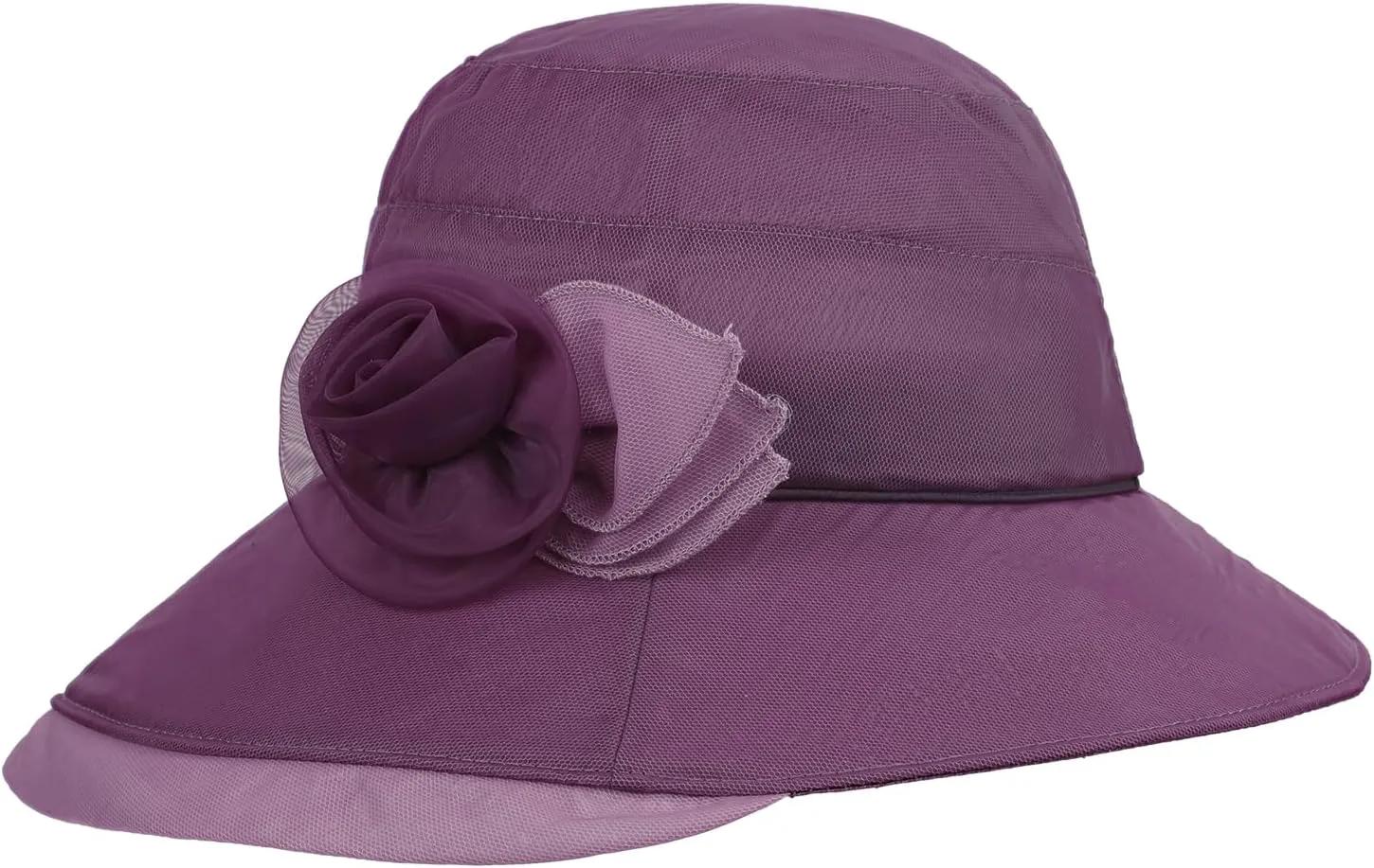 Women Sun Hat Breathable Organza Mesh Sun Protection Curled-Edge Short Brim Derby Hat Beach Travel Costume Accessories
