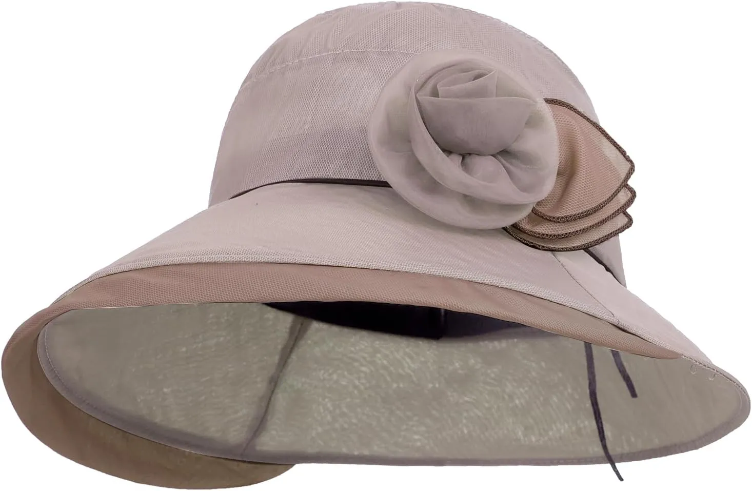 Women Sun Hat Breathable Organza Mesh Sun Protection Curled-Edge Short Brim Derby Hat Beach Travel Costume Accessories
