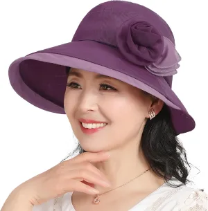 Women Sun Hat Breathable Organza Mesh Sun Protection Curled-Edge Short Brim Derby Hat Beach Travel Costume Accessories