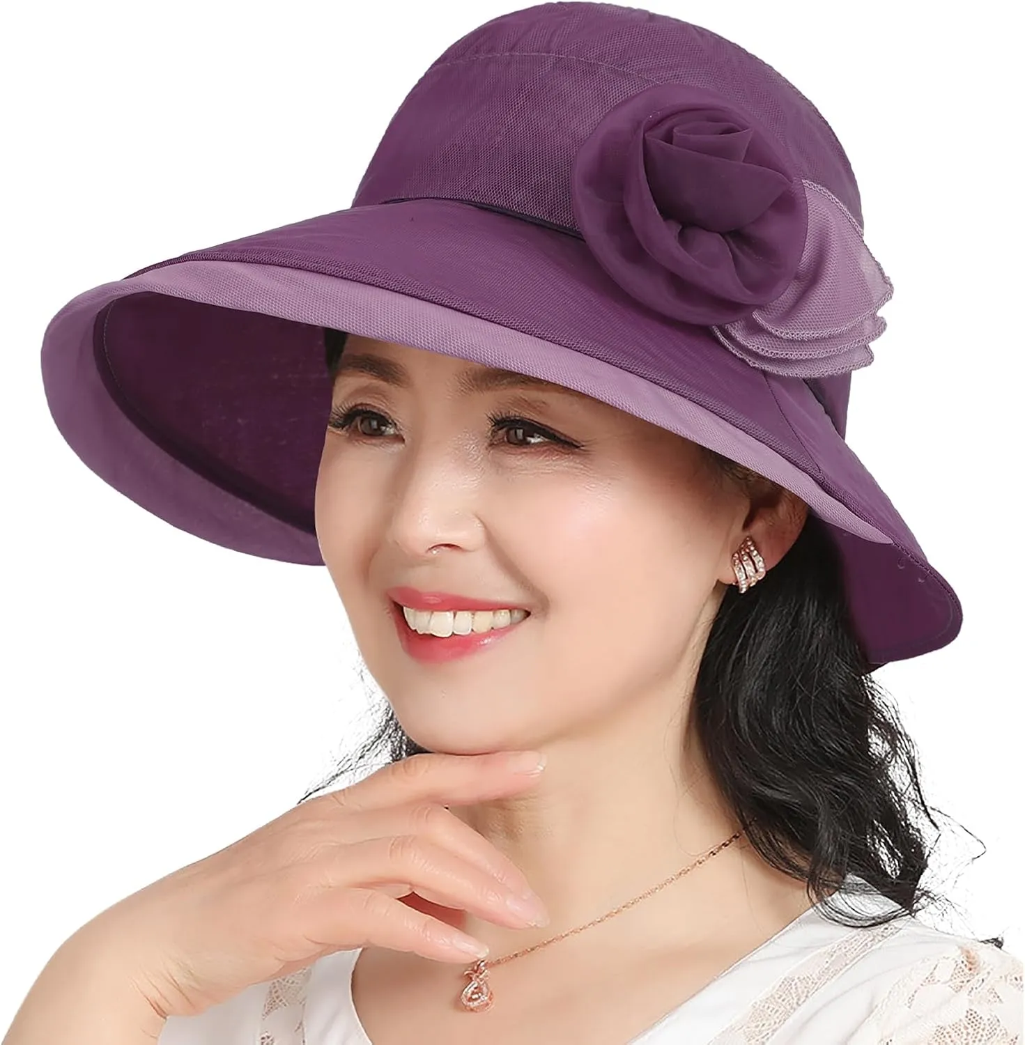 Women Sun Hat Breathable Organza Mesh Sun Protection Curled-Edge Short Brim Derby Hat Beach Travel Costume Accessories