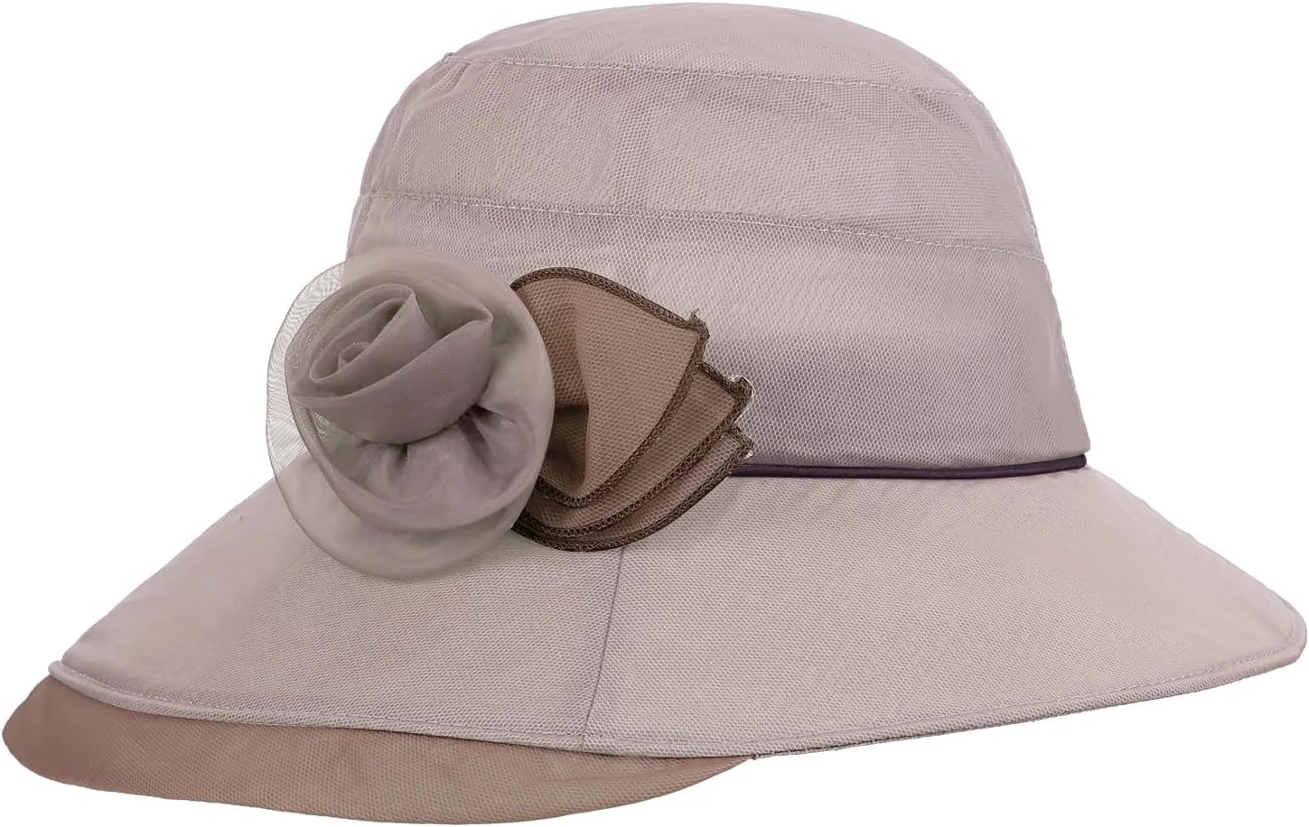 Women Sun Hat Breathable Organza Mesh Sun Protection Curled-Edge Short Brim Derby Hat Beach Travel Costume Accessories