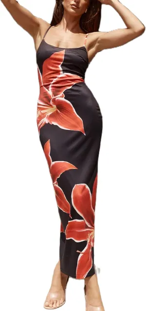 Women Y2k Floral Bodycon Maxi Dress Spaghetti Strap Low Cut Slip Long Dress Summer Going Out Beach Sundress