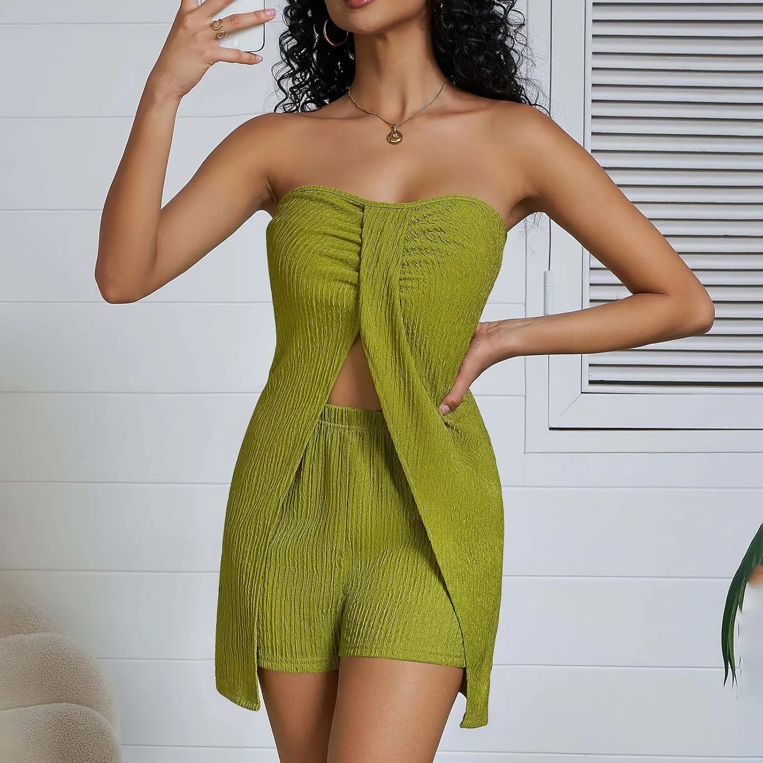 Women's 2 Piece Outfits Summer Beach Vacation Slit Front Flowy Tops and Shorts Dressy Casual Fashion Lounge Sets