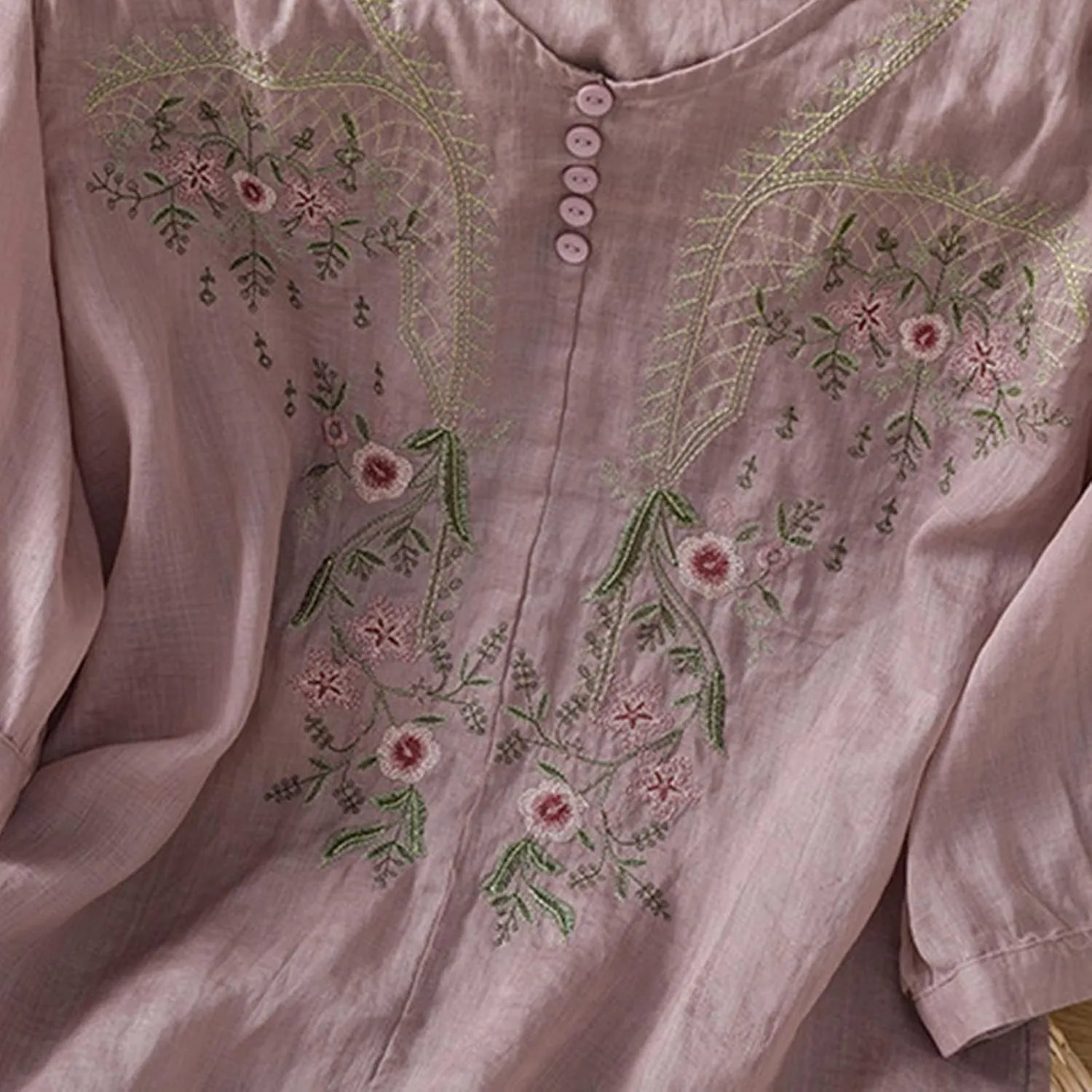 Womens 3/4 Sleeve Linen Shirts 2025 Cotton Summer Retro Embroidered Boho Tops Dressy Casual Beach Vacation Blouses