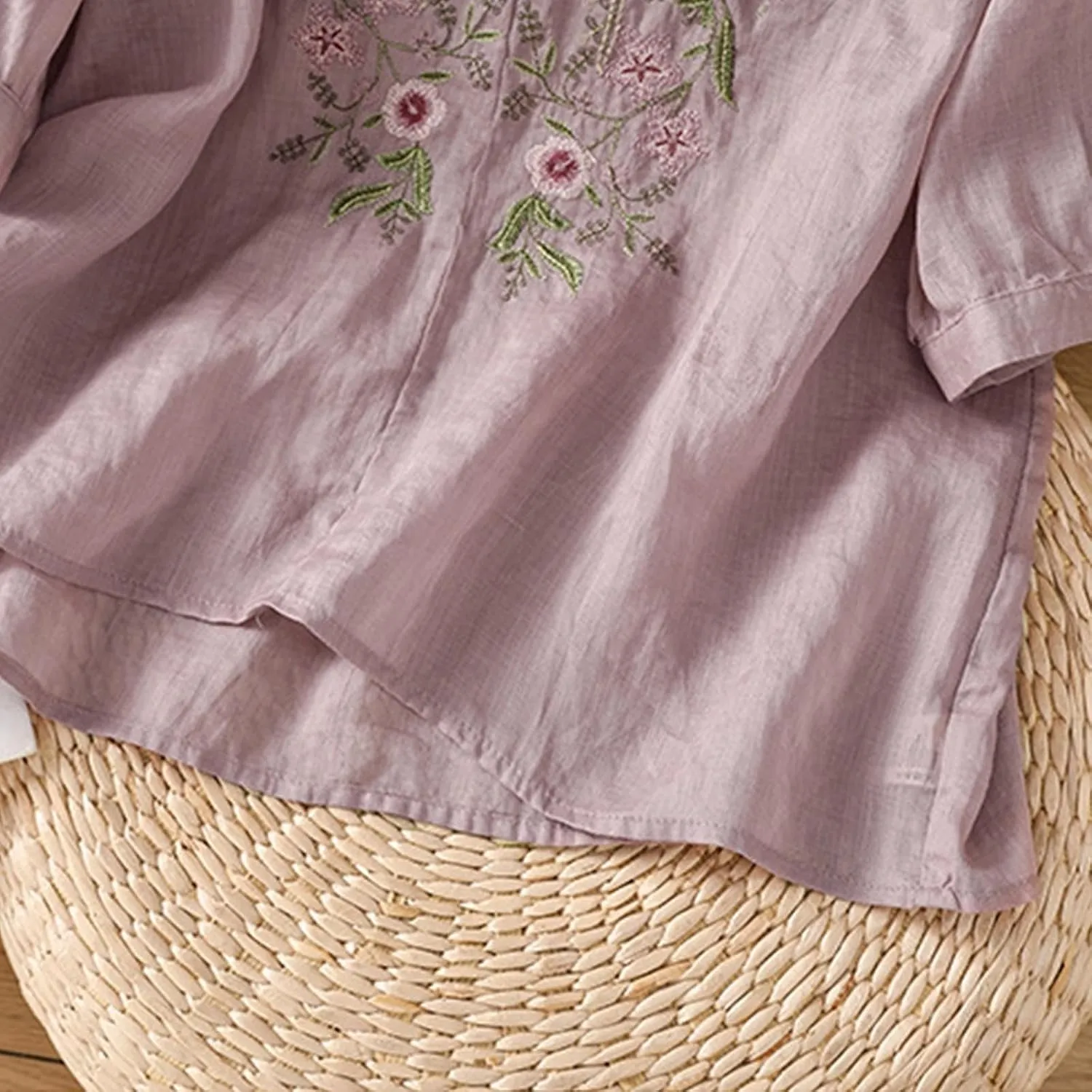 Womens 3/4 Sleeve Linen Shirts 2025 Cotton Summer Retro Embroidered Boho Tops Dressy Casual Beach Vacation Blouses