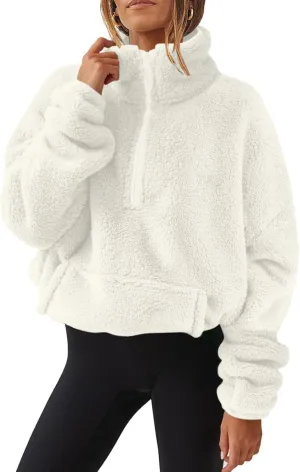 Womens Casual Zip Up Sweatshirt Long Sleeve 2024 Fall Polar Fleece Pullovers Loose Fit Solid Hoodies With Pockets