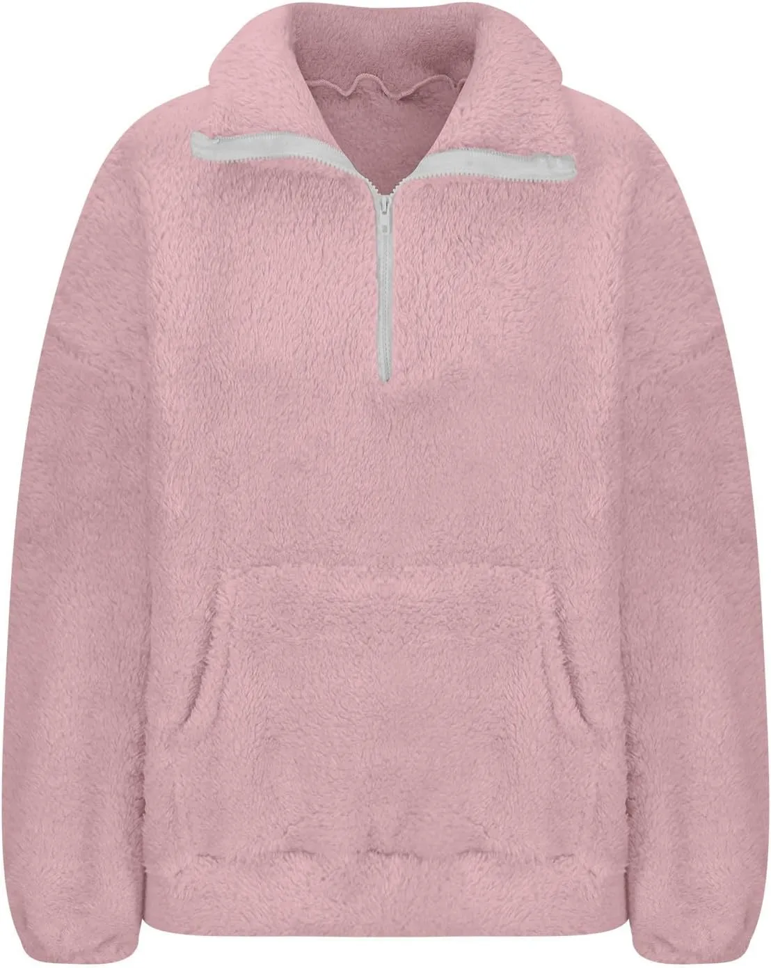 Womens Casual Zip Up Sweatshirt Long Sleeve 2024 Fall Polar Fleece Pullovers Loose Fit Solid Hoodies With Pockets