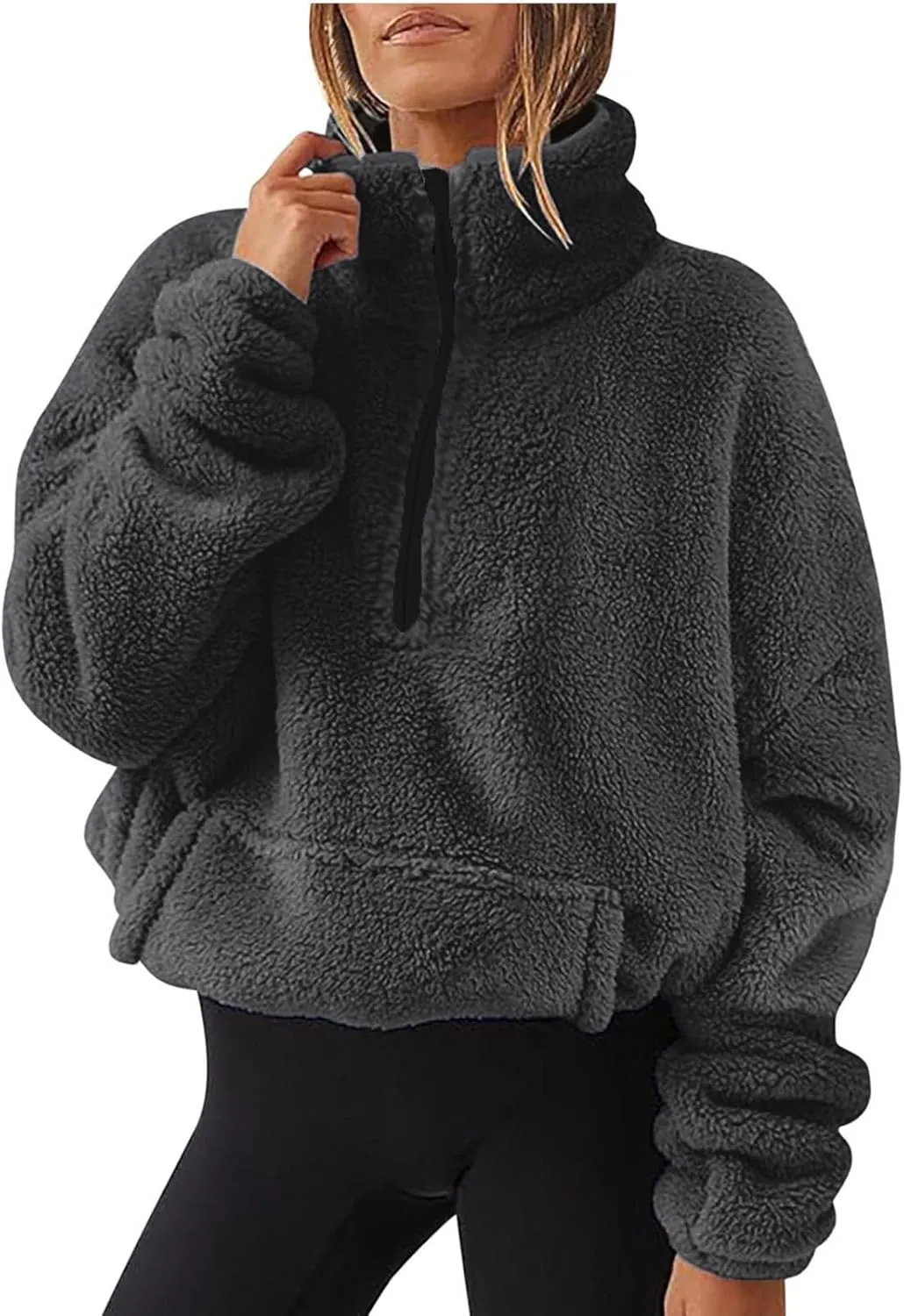 Womens Casual Zip Up Sweatshirt Long Sleeve 2024 Fall Polar Fleece Pullovers Loose Fit Solid Hoodies With Pockets
