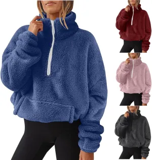 Womens Casual Zip Up Sweatshirt Long Sleeve 2024 Fall Polar Fleece Pullovers Loose Fit Solid Hoodies With Pockets