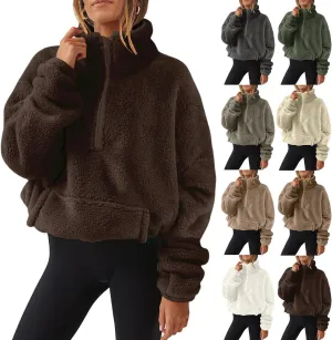 Womens Casual Zip Up Sweatshirt Long Sleeve 2024 Fall Polar Fleece Pullovers Loose Fit Solid Hoodies With Pockets