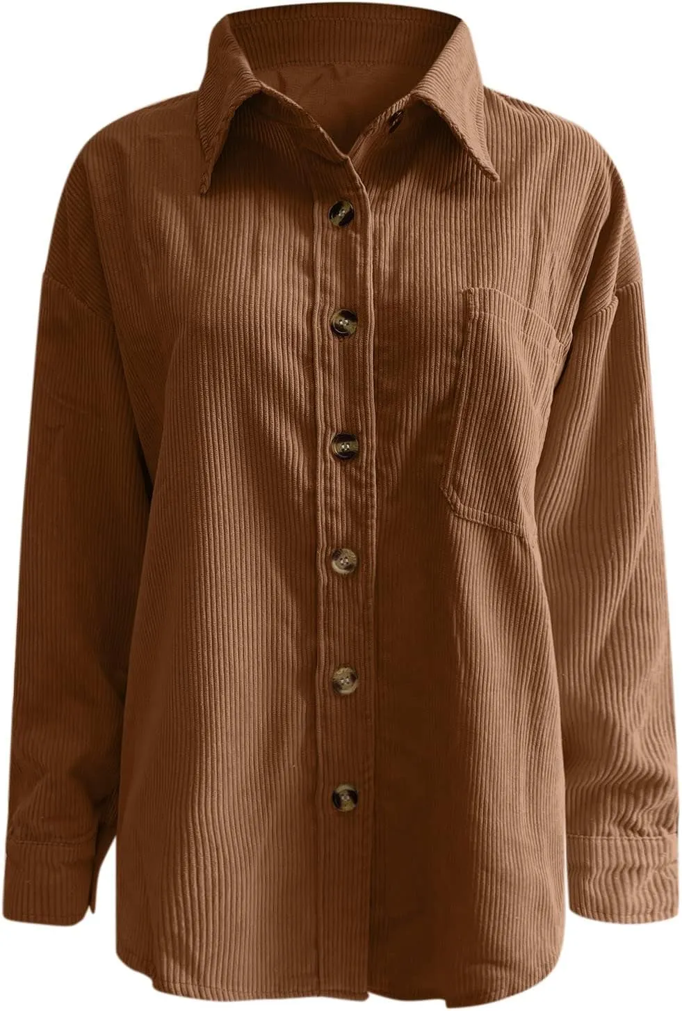 Womens Corduroy Shirts Fall Loose Lapel Buttoned Roll Up Long Sleeve Solid Color Casual Blouse Dressy Business Tunics