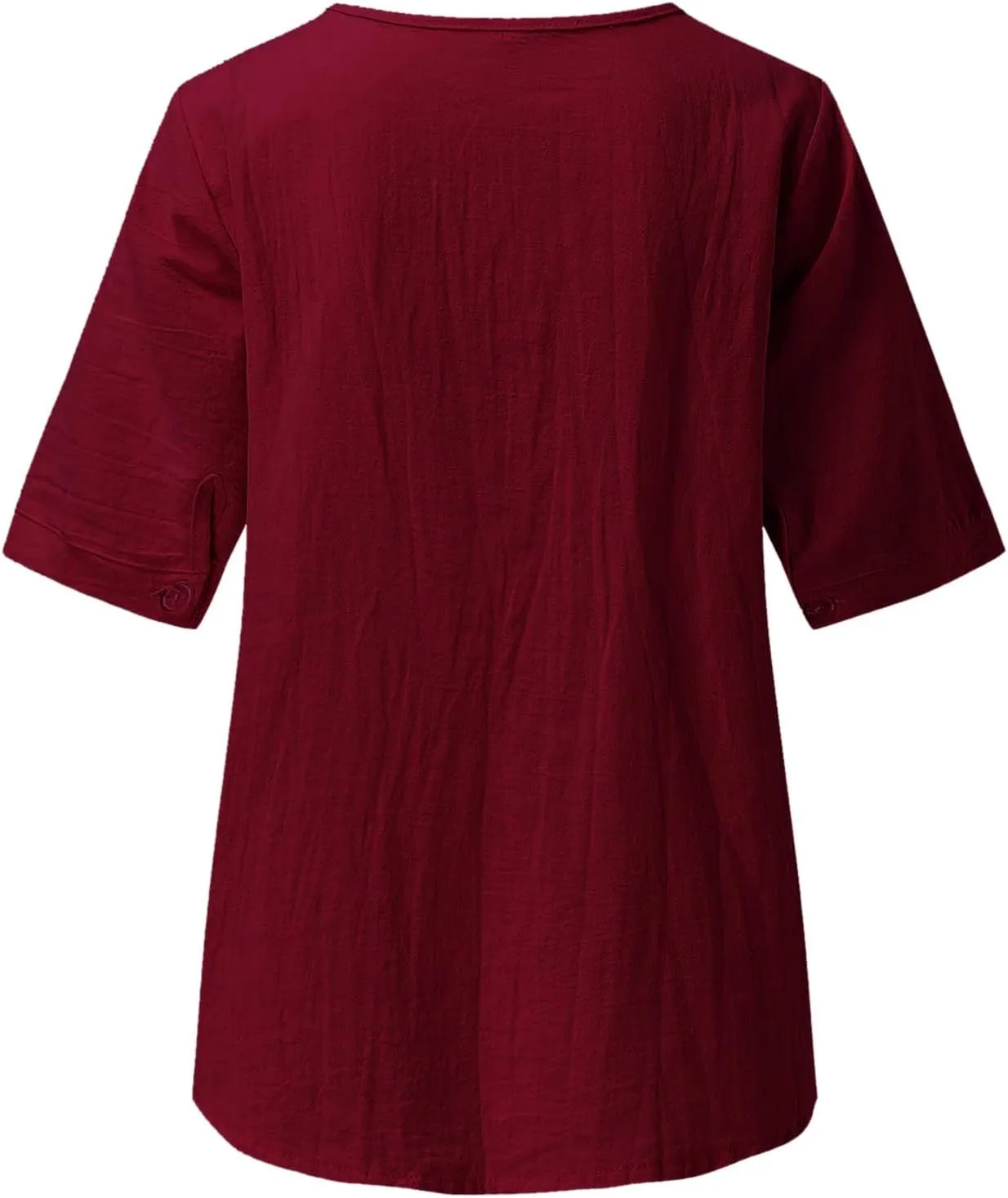 Women's Embroidered Blouses Cotton Linen Short Sleeve Peasant Boho Tunic Tops Casual Notch V Neck Loose Fit T-Shirt