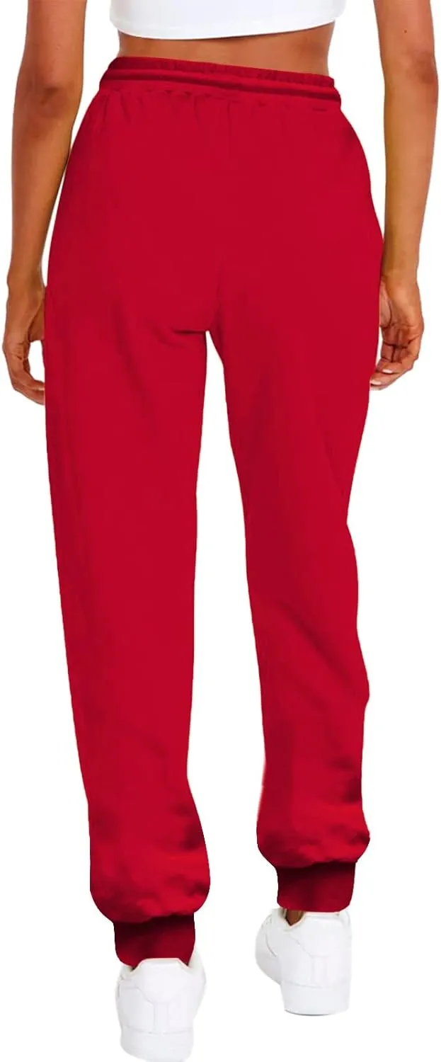 Womens Fleece Lined Sweatpants High Waisted Drawstring Waist Oversized Joggers Cinch Bottom Lounge Pants Activewear