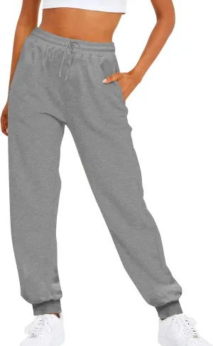 Womens Fleece Lined Sweatpants High Waisted Drawstring Waist Oversized Joggers Cinch Bottom Lounge Pants Activewear