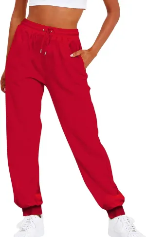 Womens Fleece Lined Sweatpants High Waisted Drawstring Waist Oversized Joggers Cinch Bottom Lounge Pants Activewear
