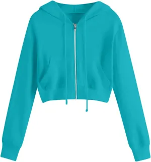 Womens Full Zip Croped Hoodies Long Sleeve Fall Teen Girl Jacket Thin Coats Athletic Workout Pullover Y2K Clothes