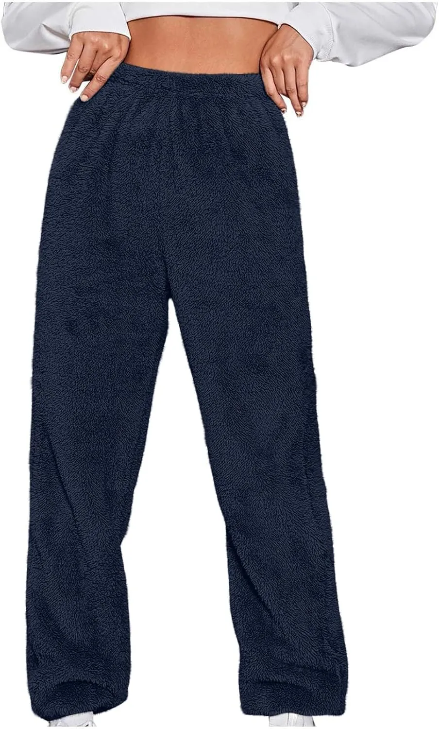 Womens Fuzzy Fleece Lounge Long Pants 2024 Winter Warm Sherpa Pajama Pants Comfy Soft Sleepwear Bottoms Joggers