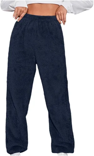 Womens Fuzzy Fleece Lounge Long Pants 2024 Winter Warm Sherpa Pajama Pants Comfy Soft Sleepwear Bottoms Joggers