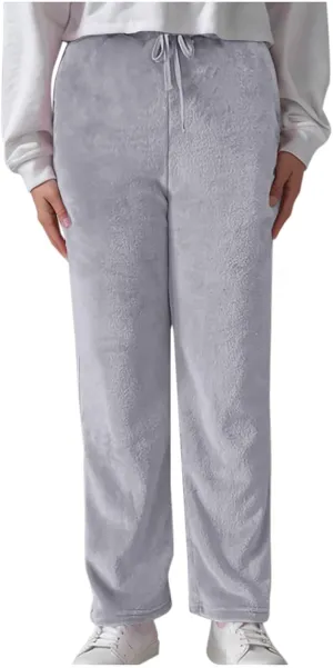 Womens Fuzzy Fleece Sweatpants Winter Warm Wide Leg Lounge Pants Comfy Soft Sherpa Pajama Sleepwear with Pockets